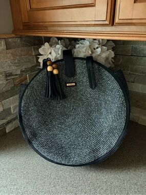 Sun & Sand Round Black & Gray Tote Bag with Tassel